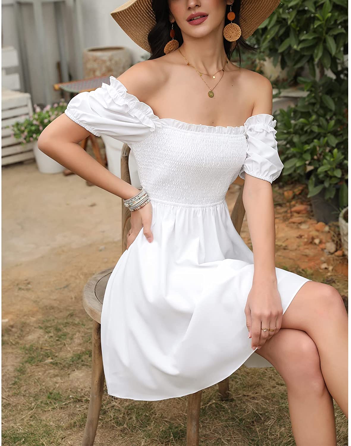 Casual white off the shoulder outlet dress