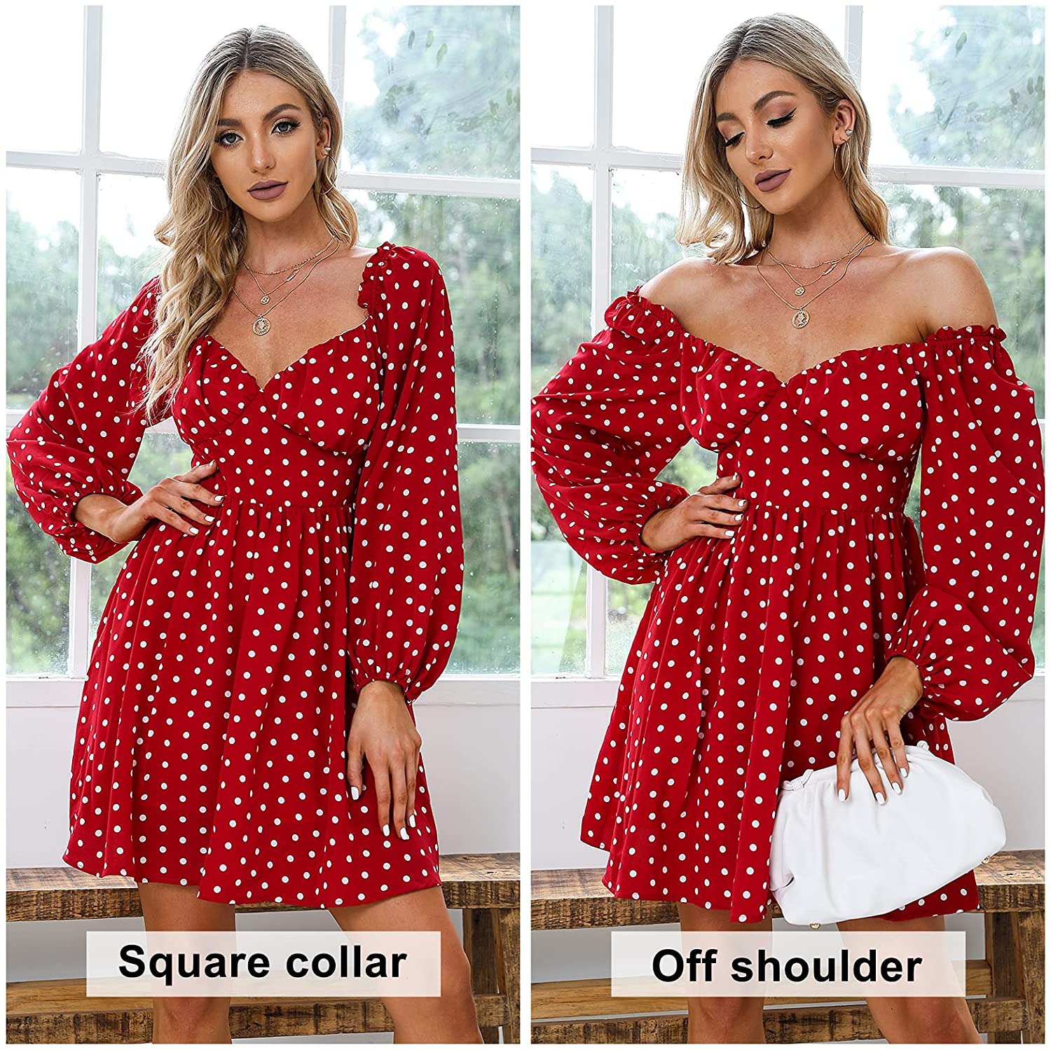 Red polka dot orders off the shoulder