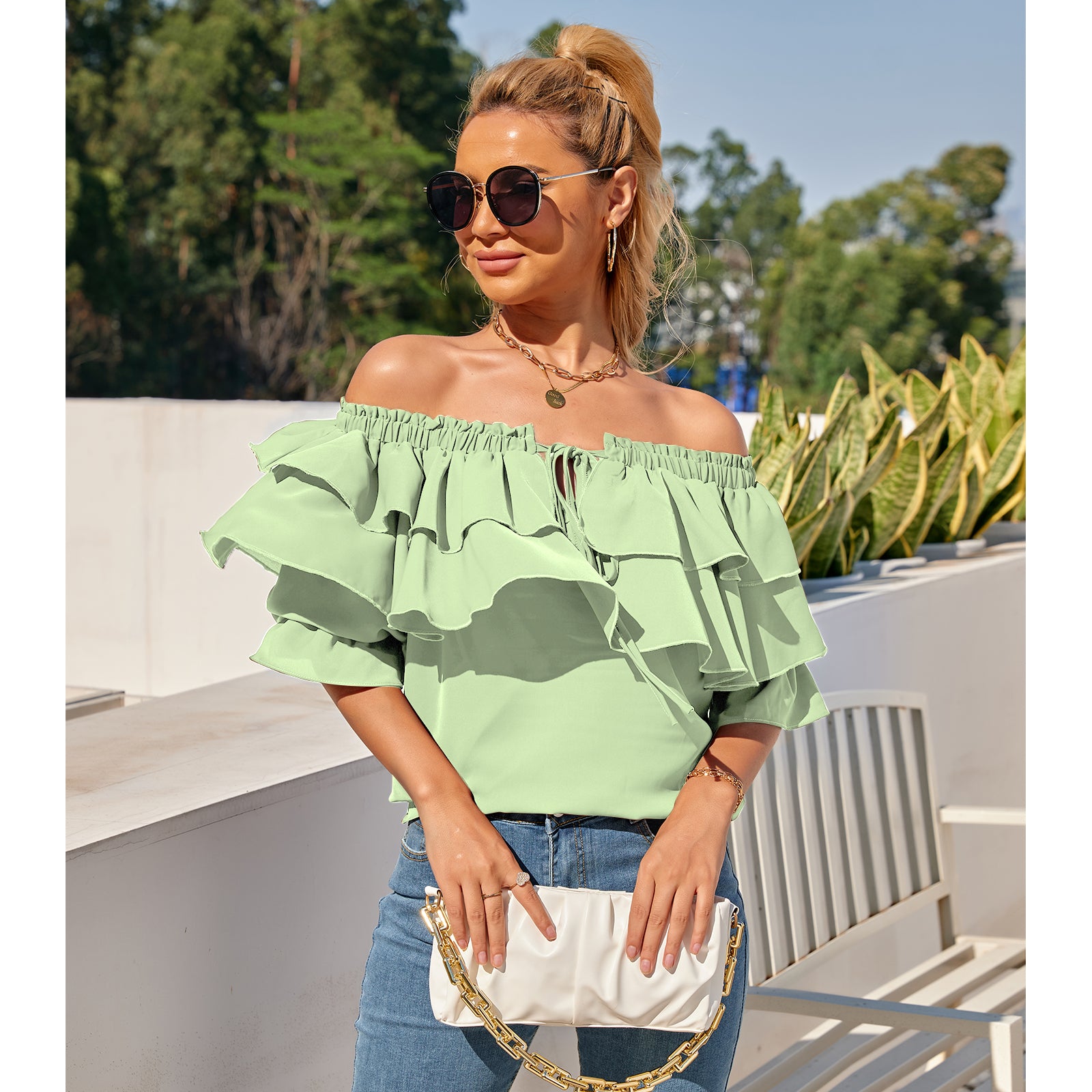 Ruffle sleeve off the shoulder top online