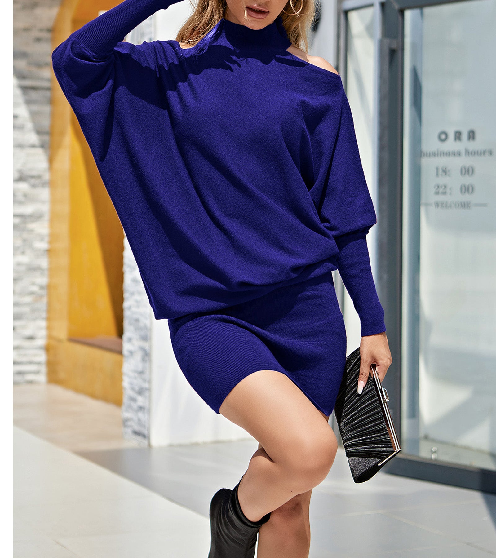 大型専門店 Exlura EXLURA Womens Cold Shoulder Knit Dress Mock Neck