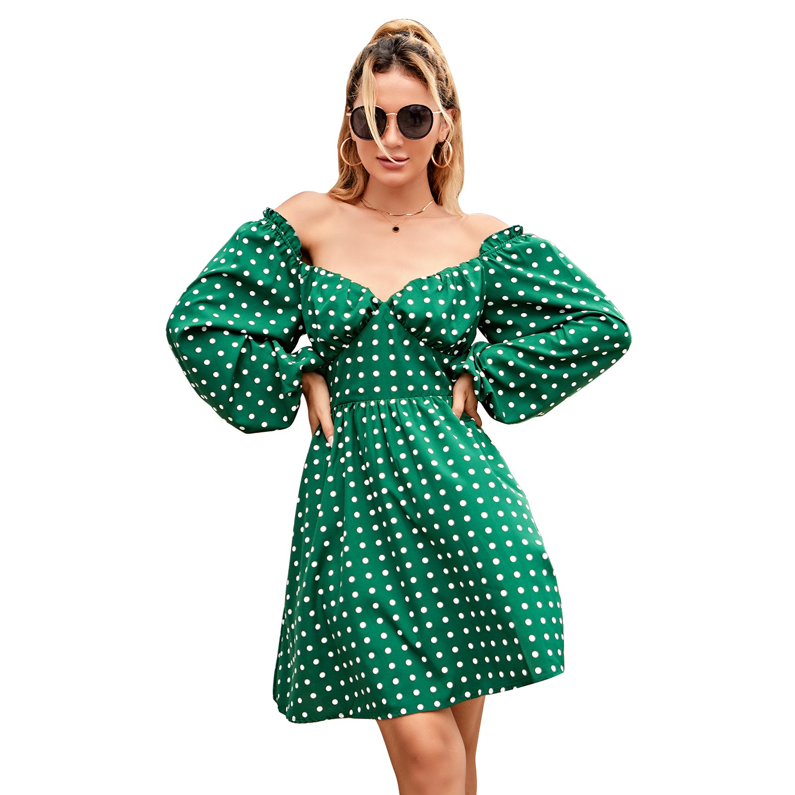 Green Polyester Abstract Print Mini Dress VD1012 – Ahika