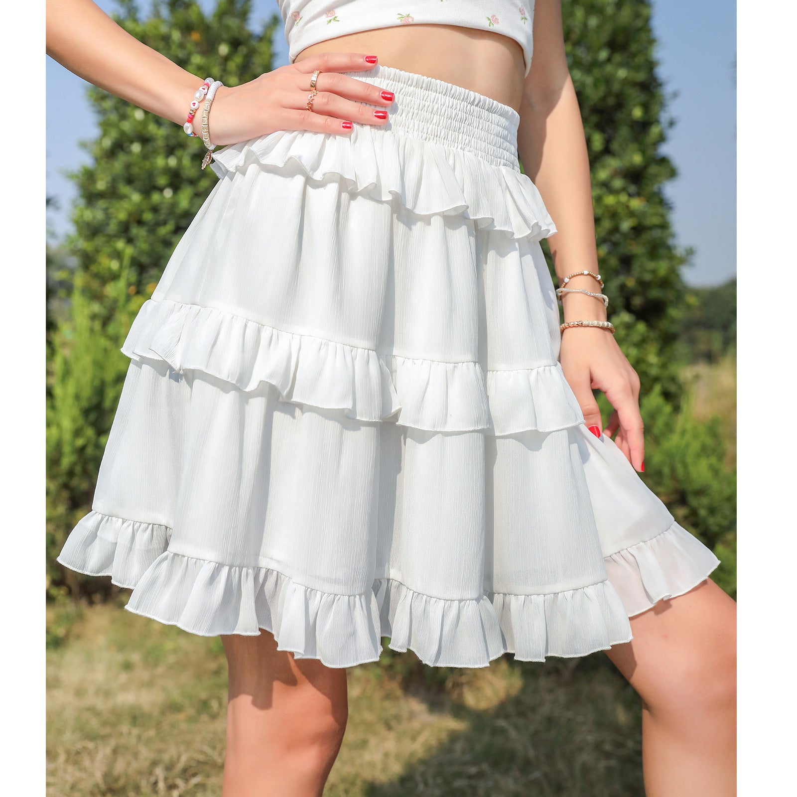 Layered ruffle outlet skirt short