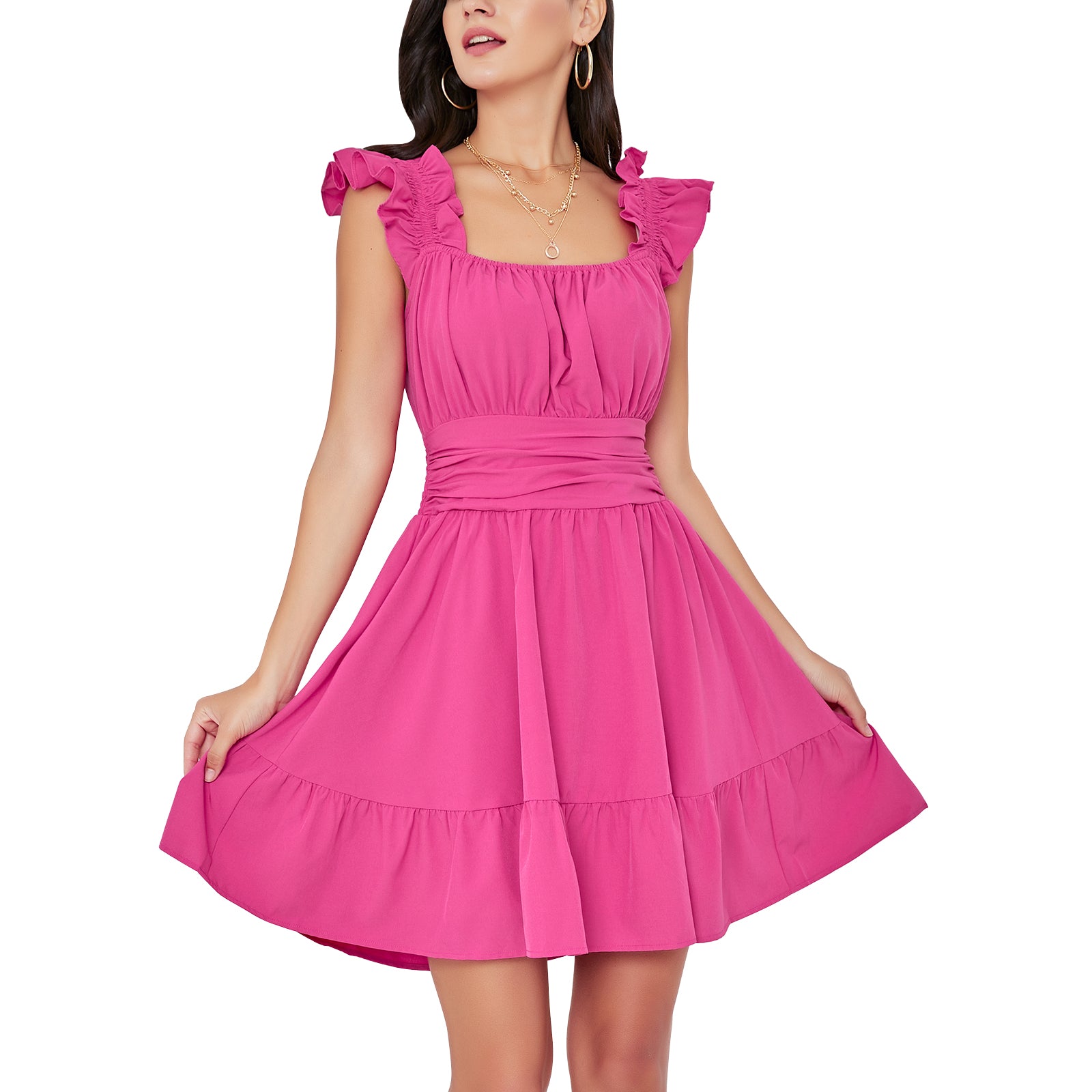Women's All Over Ruched Strappy Mini Dress