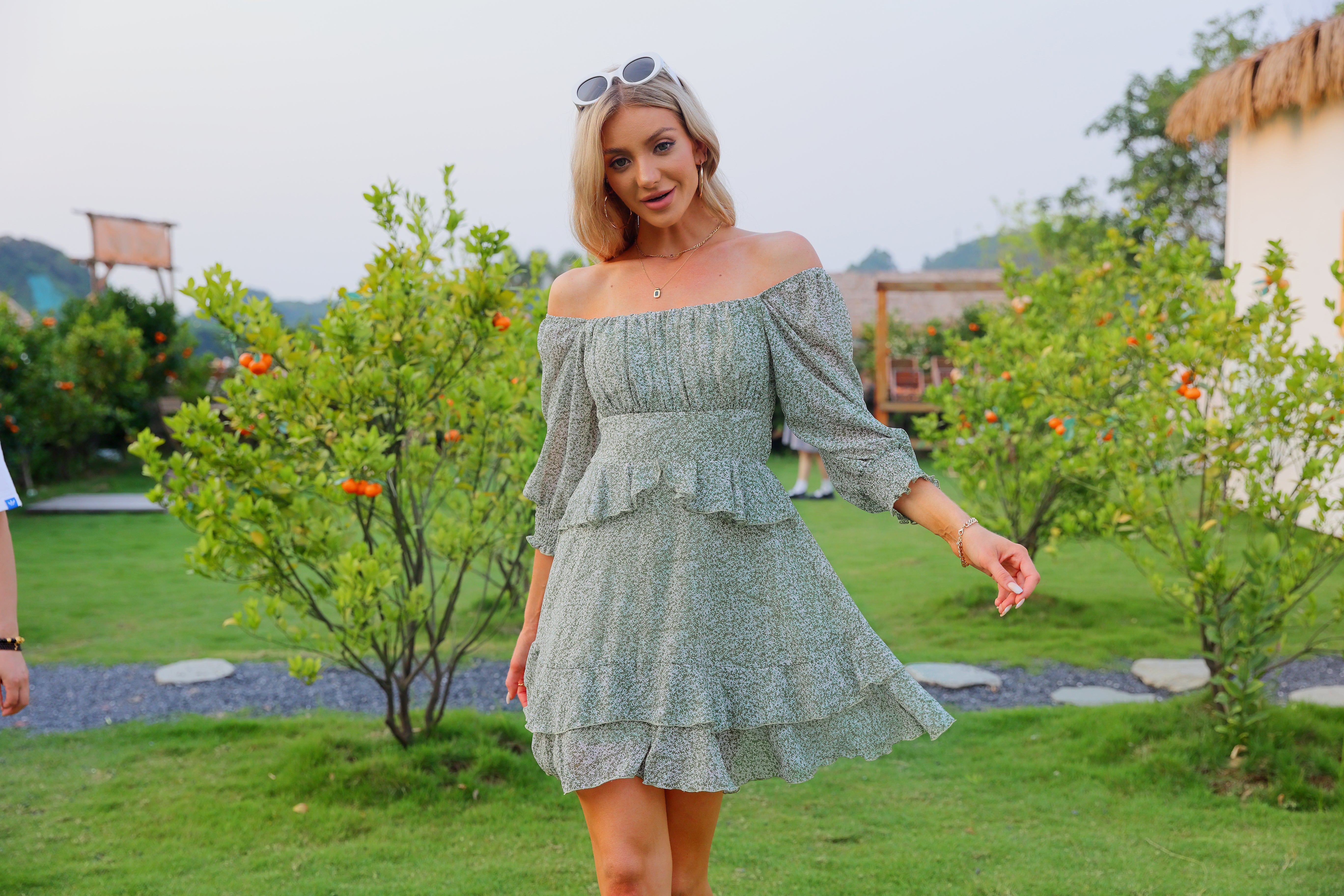 Tiered Square Neck Off Shoulder Smocked Skater Sundress