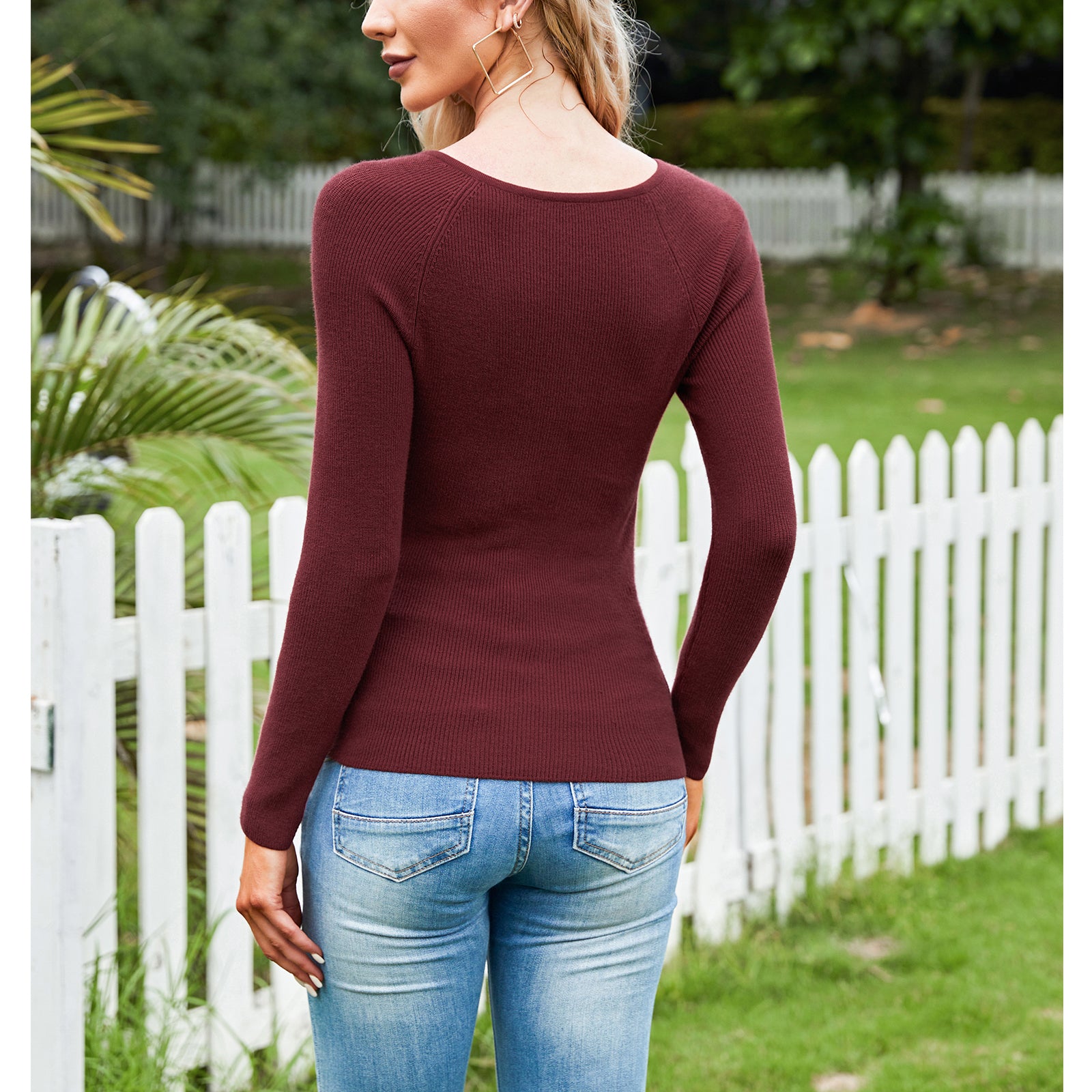 Women's Ribbed Knit Square Neck Cut Out Long Sleeve Curved Hem Cropped  Casual Sports Top - Halara
