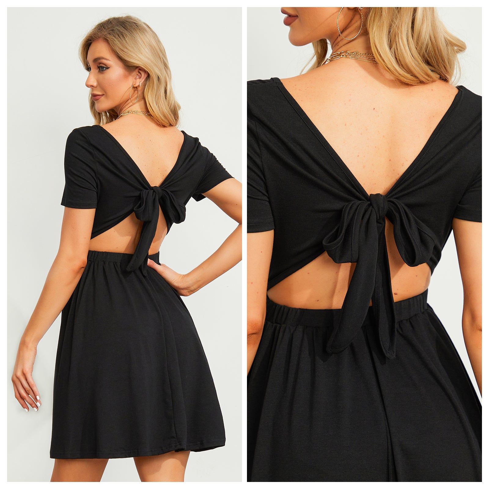 Backless Tennis Golf Dress with a Square Neckline